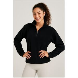Roffe Black Fleece Halfway Zip Up Jacket for Women